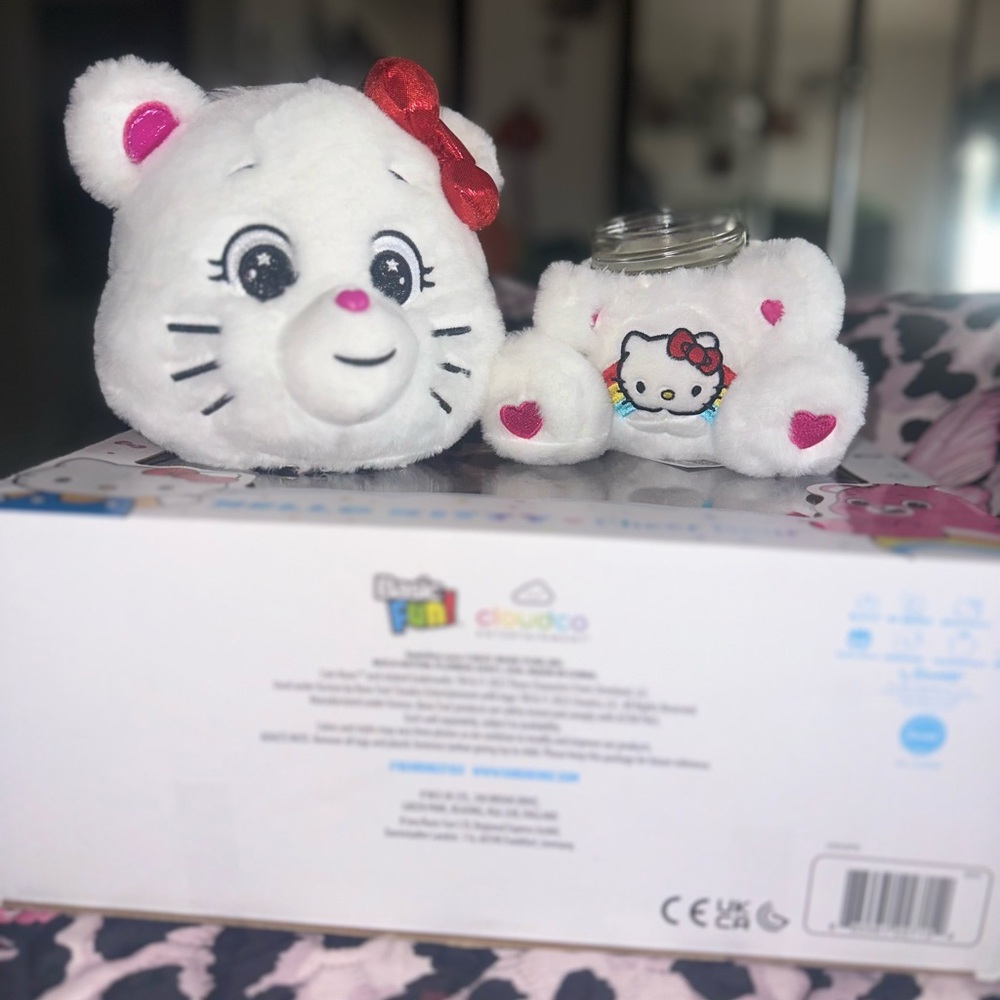 Custom Hello Kitty White Plush Jar with Pink Hearts and Red Bow